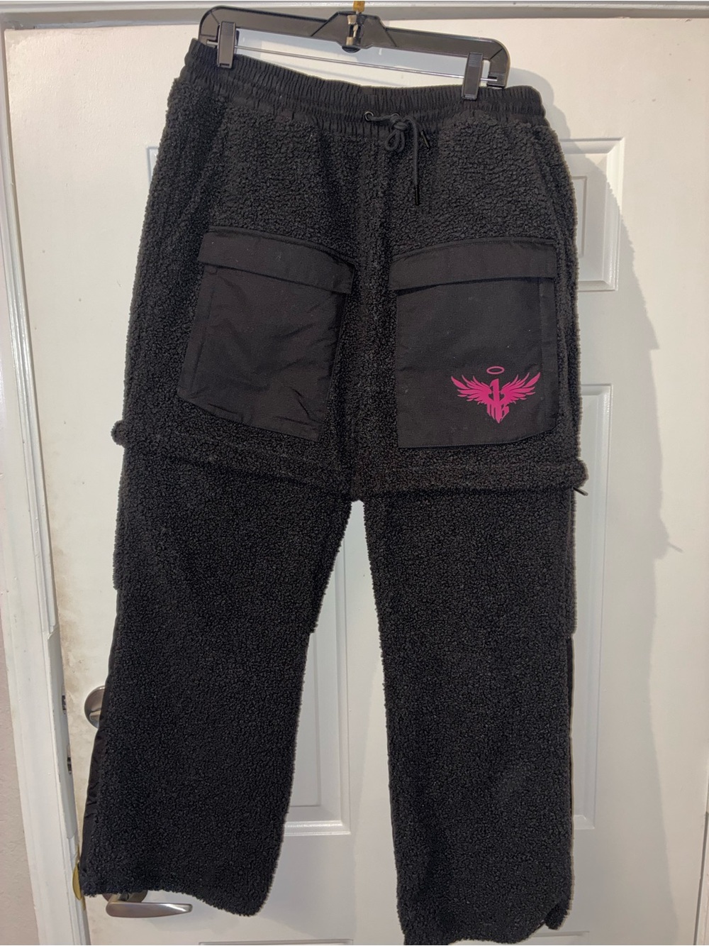 Puma Black Fleece Joggers with Pink Logo Accent